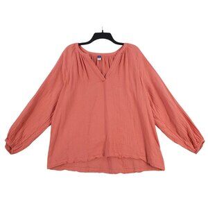 Old Navy Lightweight Gauzy Cotton Blouse‎ Coral Pink Boho Top Size - XL